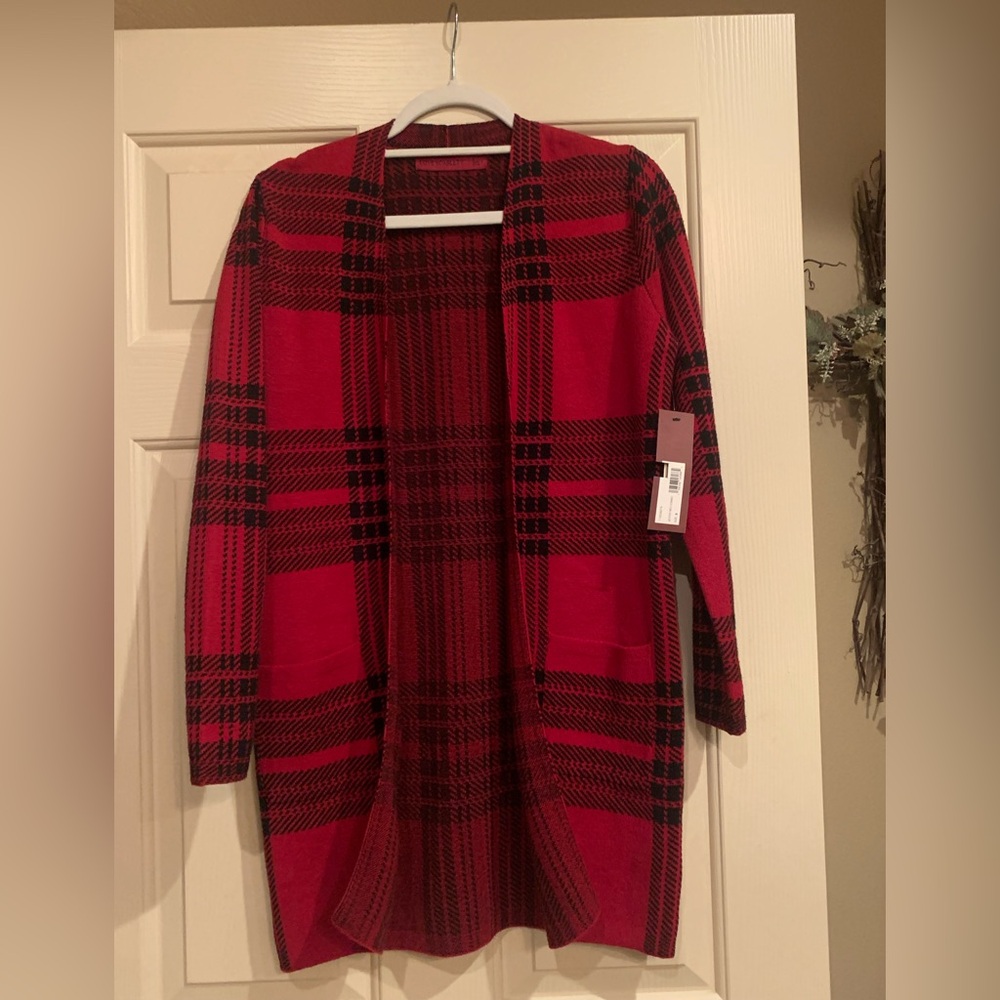 Scarlett Red and Black Plaid Cardigan Sweater